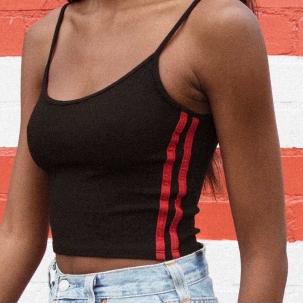 black brandy tank with red stripes
